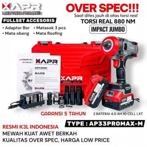 APR JAPAN AP33 PROMAX M MESIN IMPACT PEMBUKA BAUT jumbo 1850NM 99V FACELIFT 2 BATERAI KOPER