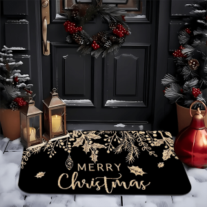 VIKAMA Black Holly Mistletoe Merry Christmas Doormat Xmas Winter Home Decor Low-Profile Switch Rug Floor Mat for Indoor Outdoor