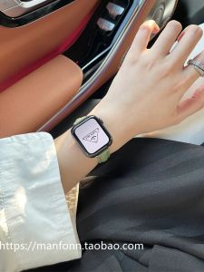 สไตล์เกาหลี สีน้ําตาล หนัง สายนาฬิกา Slim เอว ประณีต เหมาะสําหรับ Apple Watch S10 Iwatch 4 5 6 7 8 9 Se Band