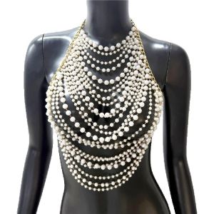 Áo Hai Dây Phối Tua Rua Ngọc Trai Thanh Lịch Dành Cho Nữ Thiết Kế Gợi Cảm Lưng Trần Cổ Halter Crop Top Xuyên Thấu Khoét Lỗ Thích Hợp Cho Tiệc Tùng Club.