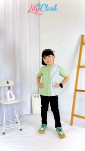 Lily And Clark Kemeja Pendek Anak Laki-Laki Warna Sage Salur KP15