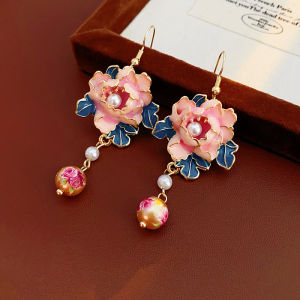 Vintage Dripping Flower Pearl Ear Hooks Vintage Superior Sense Tassel Drop Earrings Light Luxury Jewelry for Women