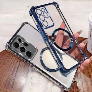 Luxury Glossy Plating Transparent Phone Case for Samsung Galaxy S26 Ultra S26 FE S25 Edge S24 S23 S22 S22 Plus for Magsafe Cover
