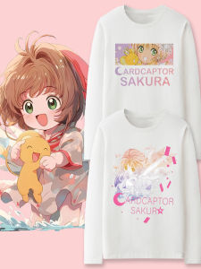 Collaboration Long Sleeve T-Shirt Womens Autumn Anime Sakura Cartoon Print Loose Fit Cotton Base Layer Shirt for Young Women