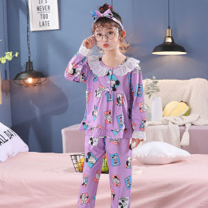 Spring Autumn Childrens Cotton Pajamas Set Girls Long Sleeve Home Clothes Cartoon Cute Style Baby Outfit Soft Breathable