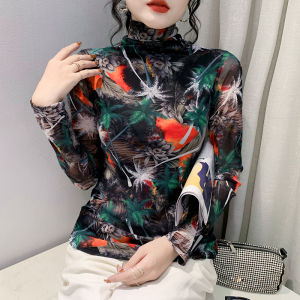 REHIN เสื้อยืดแขนยาวอินเทรนด์สำหรับผู้หญิง Sablon Bunga เสื้อยืดคอกลมฤดูใบไม้ร่วง