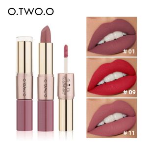 กันน้ํา 2 in 1 Matte ลิปสติก Lip GLOSS 12 สี Long Lasting Makeup เครื่องสําอาง Rouge LIPS Stick Batom Mate