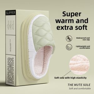 MONLEYTA | Waterproof Cotton Slippers Mens Winter New Indoor Home Anti-slip Thick Bottom Fleece Warmth Outdoor Wear Womens Slippers