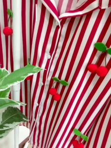 TW22336  set 3 ชิ้น เสื้อเชิ้ตลายริ้ว แต่งอะไหล่ + กางเกงขาสั้น กับสายโบว์