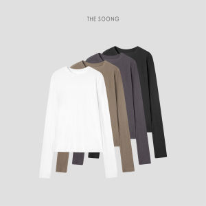 Ultra-Thin Pure Cotton Long Sleeve Base T-Shirt Womens Daily Wear Breathable Texture Straight-Cut round Neck Top