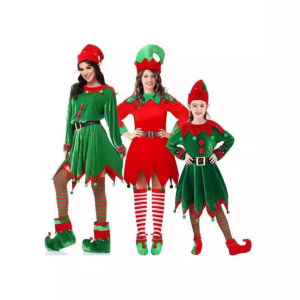 Adult Womens Christmas Dress Fairy Cosplay Party Performance Costume mid Waist A-Line Skirt Long Sleeve round Neck Summer Dress