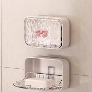 Home Use Wall Mounted Soap Dish No Drilling Flip Cover Bathroom Drainage High End Toilet Supplies Storage Rack Chinese Style