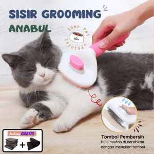 Sisir Grooming Anjing Sikat Bulu Hewan Kucing Dengan Tombol Pembersih Otomatis Pet Hair Brush Dog Comb