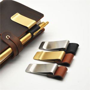 ROLL Office Supplies: Portable Metal Handmade Leather Brass Pen Folder & Stainless Steel Clips Organizer