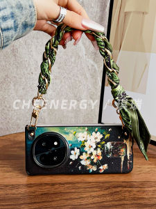 Retro Style Oil Painting Phone Case for OPPO Find N5 N3 Find Vintage Foldable Screen Protection Cover Women Handheld Silk Scarf Chain Strap