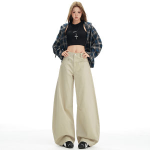 High Waist Loose Fit Casual Wide Leg Jeans Womens Autumn New Style American Retro Workwear Knife Edge Jeans Deep Color Cotton