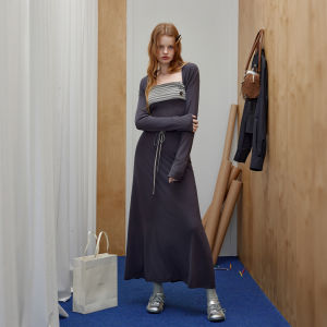 Unifree | American Casual Striped Contrast Waist-Cinching Dress Set