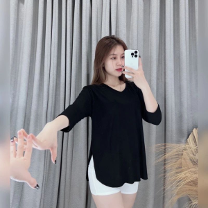 KAOS OVERSIZE T-SHIRT DENGAN HIGH SLIT WANITA MURAH | WANITA LENGAN PANJANG 7/8 OVERSIZE JUMBO