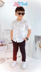 Lily And Clark Kemeja CRINKLE Pendek Anak Laki-laki Warna Putih - KLK02