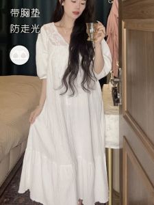 Giấc Mơ Sở Monglxirl Pháp Retro Triều Đình Đầm Có Miếng Lót Ngực Tay Dài Màu Trắng Phối Ren Cotton Nguyên Chất Váy Ngủ Dành Cho Thanh Niên