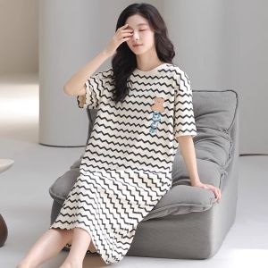 MiiOW | Pure Cotton Womens Sleep Dress Casual Round Neck Summer Pyjamas Sweet Style Indoor Outdoor Wear Comfortable Breathable Home Clothes