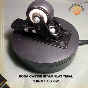 Set 4 Roda Caster 2 Inci Plus Rem Plat Tebal Warna Hitam untuk Troli Etalase