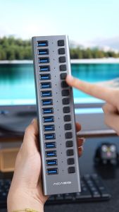 Acasis16-Port USB3.1 Hub 10Gbps | 96W PD Group Control & Batch Charging | Aluminum Hub with LED Status for Multi-Device Management