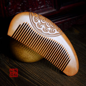 Langfu Natural Cherry Wood Comb Whole Wood Carved Pattern Travel Portable Hair Care Styling Comb Sandalwood Family Personal Care Tool