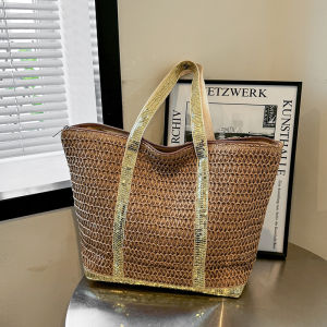 กระเป๋าถือทรงกลมความจุขนาดใหญ่สำหรับผู้หญิง กระเป๋าสะพายไหล่แบบถักแบบใหม่ปี 2025 กระเป๋าถือสไตล์ฤดูใบไม้ผลิสำหรับผู้หญิง