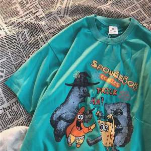 Pure Cotton Hong Kong Style Short Sleeve T-shirt American Summer Cartoon Anime Print Mens Loose Easiest for Match Short-Sleeved Mens Shirt T