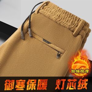 Thickened Fleece Lined Corduroy Sports Pants for Men Casual Loose Straight Leg Pants Autumn Winter Warm Workwear
