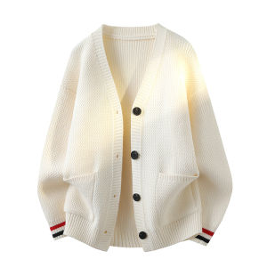 ZUOFEILI | College Style Mens V-Neck Knit Cardigan Loose Fit