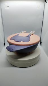 3 and 1 Set of Baby Auxiliary Bowl Learning Dish Baby Safe Cutlery Set Temperature Sensitive Spoon Silicone Portable Baby Bowl Non-Slip Cutlery with Fork Spoon