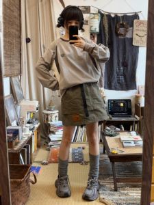 Outdoor Utility Short Skirt Womens A-Line Mini Skirt Adjustable Height Lengthening Slimming Light Military Green Spring Summer