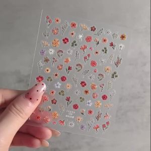 1Pcs 5D Gold Foil Dried Flower Nail Art Sticker Colorful Wildflowers Self-Adhesive Nails Decals Elegant Florals Manicure Sliders