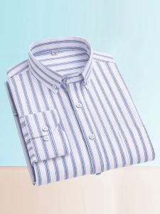 Autumnal Oxford Cloth Pure Cotton Long Sleeve Mens Shirt Casual Stripe Regular Fit Mid-aged Daily Inner Wear Shirt