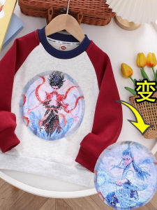 เสื้อฮู้ดมีฮู้ดแบบเปลี่ยนสีและมีลูกปัดสะท้อนแสงสุดเทรนด์สำหรับเด็กชาย ผ้าฝ้ายผสม ปกติ แขนยาว ปกติ