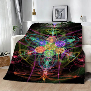 Bandai | 3D M-Metatron Flower Life Blacklight Flannel Blanket Soft Throw Blanket Art For Home Decor Bedroom Bed Sofa Picnic Fans Gifts