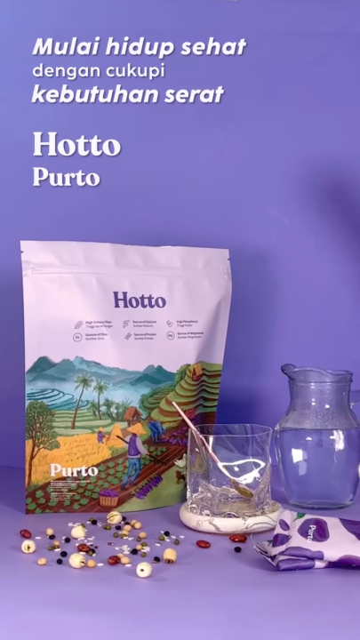 Hotto Purto Multigrain Dengan Ubi Ungu Minuman Tinggi Serat, rendah kalori, Serta kesehatan pencernaan Tubuh