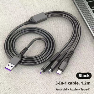 5A Super Charge 3-in-1Cable Universal Nylon Braided Multi Charger Line for iPhone Lightning Type C Micro USB All Mobile Phones