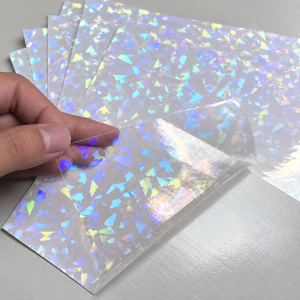 50 Sheets A6 Clear Holographic Self-Adhesive Laminating FilmRainbow Iridescent Flakes Sparkling Stars & Fine Dots Patterns