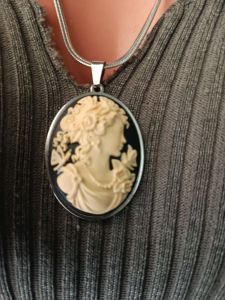 Gorgeous Victorian Lady Cameo Ivory Black Silver Stainless Statement Jewelry Necklace