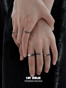 Original Design Couple Rings Pure Silver Open Hand Ring Black White Burnt Fashionable Jewelry for Men And Women