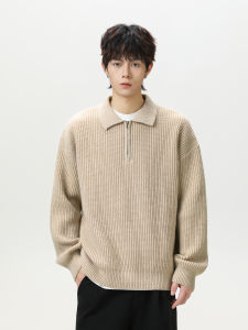 WUKONGYOUHUO | Vintage High End Solid Color Half Zip Polo Neck Sweater Male Autumn Loose Knit Top