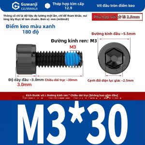 GUWANJI | Ốc Vít Đầu trụ Lục Giác Nội Bộ Phủ Keo Chống Trượt Màu Xanh