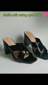 Guốc nữ mũi vuông hai quai chéo gót thô mới 2021 NĐ172