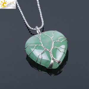 Mặt Dây Chuyền Hình Trái Tim Quấn Dây Kim Loại CSJA Tree Of Life - Đá Mắt Hổ Thạch Anh Hồng Phong Cách Bohemia Trang Sức Tình Yêu Dành Cho Người Yêu