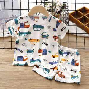 JIFANPAUL | Cool Silk Summer Short Sleeve Set Baby Thin Sleepwear 2 Pieces