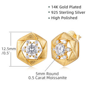 APIR Snowflake Hexagon Moissanite Stud Earrings for Women 925 Silver 14K Gold Plated Diamond Studs Party Wedding Fine Jewelry