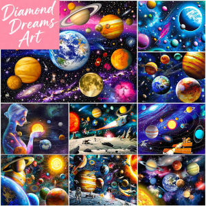 Frameless 1pc5D DIY Diamond Painting Space Planet Full Round Diamond Mosaic Landscape Diamond Embroidery Kit Rhinestone Home Ar